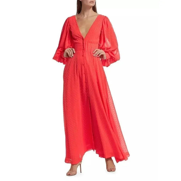 Kimberly Goldson NEW Lesli Jacquard Maxi Dress SIZE Xs WOMENS Coral Gold - Picture 3 of 16